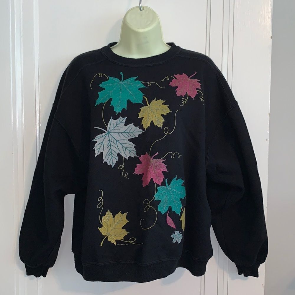 ‎Vtg Fall Leaves black sweatshirt